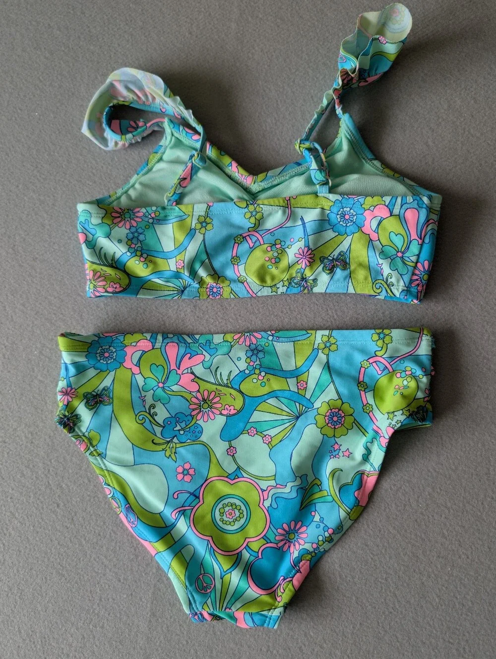 Girls Hippie Boho Chic Swimsuit Bikini Padded Ruffle Scrunch Sz L 12/14